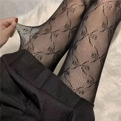 Kvinner Sexy Sløyfe Svart Hvit Netting Nylon Strømper Sløyfe Mesh Strømpebukser Bunn Strømpebukser Mote Punk Stil Hollow Out Strømper