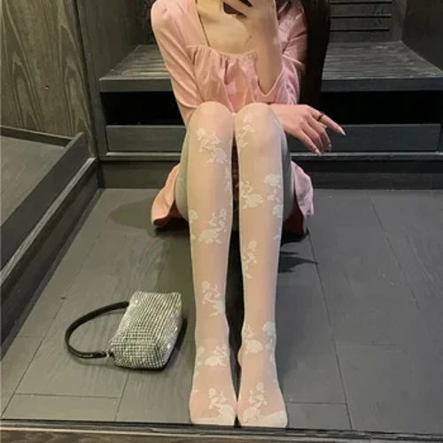 Gợi Cảm Sheer Kích Thước Plus Nóng Quần Đan Dạ Nỉ Hoa Văn Sang Trọng Hoa Bé Gái Quần Sheer lolita Đen JK Hottie Hoa Hồng Dễ Thương người Phụ Nữ