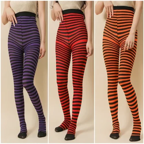 Chiloți în dungi în stil gotic, punk, pentru femei, curcubeu, colanți lungi de Halloween, Crăciun, cu talie înaltă, ciorapi pentru cosplay, legging elastic subțire