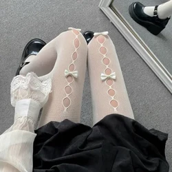 Lolita Cosplay Girls Bowknot Hollow Out Strømpebukser Sexet Tyn Ins Tide Blondetights Anime Sokker Sort Hvid Nets Silkestrømper