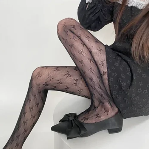 Parpailak sareko emakumezkoen galtzerdiak Sare-sarezko galtzerdiak Galtzerdi altuak Galtzerdi galtzerdiak Hollow Out Bowknot Neska gozoak Lolita Kawaii Galtzerdiak Galtzerdiak