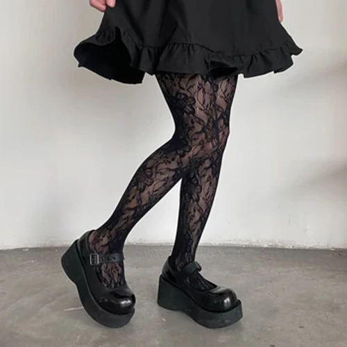 Emakumeen Sare-sarezko galtzerdiak Gothic Preppy Style Kolore anitzeko lore parpailak Ereduzko sare hutsezko galtzerdiak