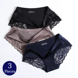 WHPC 3PCS/Set Čipkaste ženske hlačke Velike velikosti 4XL Mehko udobno spodnje perilo Ženske svilene satenaste hlačke Zračne spodnje hlače Seksi spodnje perilo