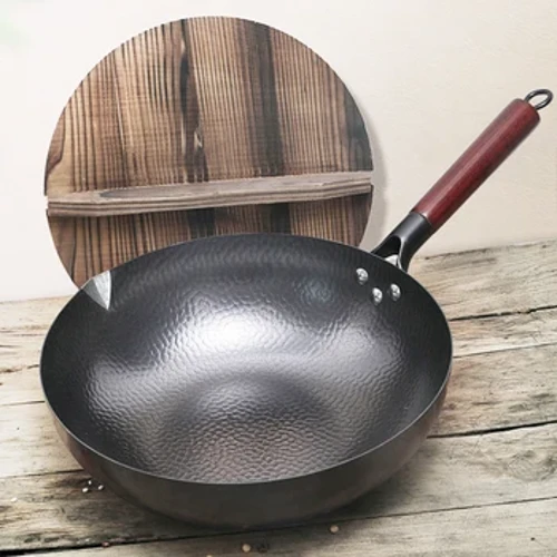 32 cm kitajska tradicionalna železna ponev Wok, nelepljiva ponev, kuhinjska posoda, ponev brez premaza, visoke kakovosti z darilno škatlo