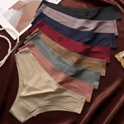 4 pièces/ensemble culottes sans couture femmes sous-vêtements Sexy caleçons en soie glacée taille basse string femme doux solide slips Ultra-minces