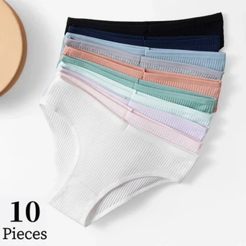 BZEL 10 Cái/bộ Quần Lót Nữ Gợi Cảm Thoáng Khí Quần Lót Thoải Mái Quần Lót Cotton Sọc Quần Đùi Thời Trang Ấm Cúng Quần Lót Bán