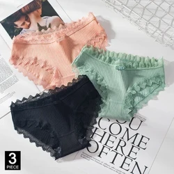 Pamuk Külot Kadın Seksi Dantel Külot Moda Düz Renk knickers Kız Yay Külot Seti Iç Çamaşırı 3 Adet/grup