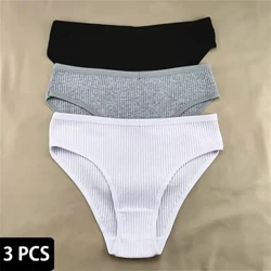3 pcs/Gosod Dillad Isaf Cotwm Ansawdd Uchel Panties Merched Lliw Solid Briffiau Syml Du Gwyn Clasurol Cysur Underpants Benyw