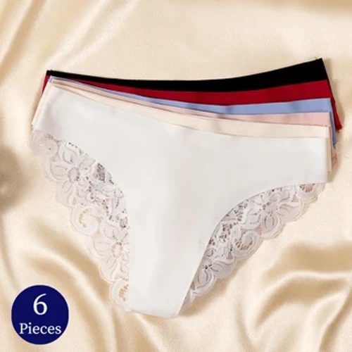 Giczi 6PCS/Seti Suruali za Kike za Lace Nguo ya Ndani ya Satin Inayoweza Kupumua Suruali ya Ndani ya Chupi ya Mwanamke yenye Kustarehesha.
