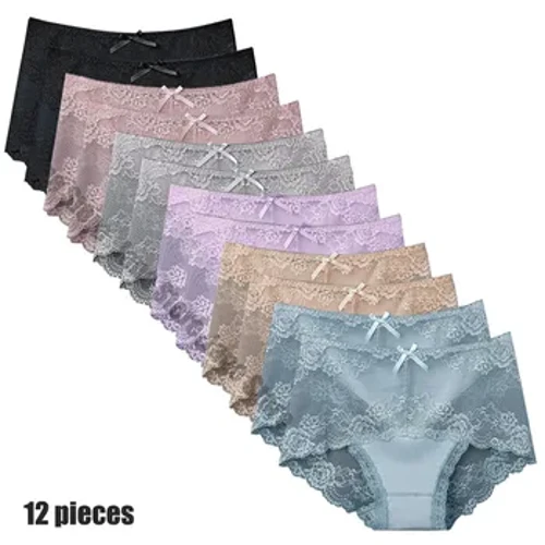 12 Pezzi Intimo da Donna Mutandine di Pizzo Sexy Mutande Femminili Comodi Slip Eleganti Lingerie Traspirante Leggera Trasparente