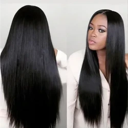 ʻEulopa a me ʻAmelika ʻApelika ʻEleʻele Hou Medium Long Pololei lauoho Wahine Chemical Fiber High-Temperature Fiber Wig Synthetic
