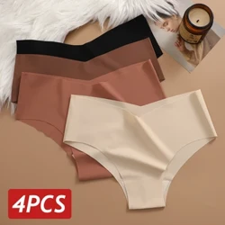 4PC Nữ Không Đường May Quần Đùi Chữ V Gợi Cảm Quần Lót 10 Màu Rắn Băng Lụa Không Dấu Vết Quần Lót Nữ Thoáng Khí Dùng Thân Thiết Quần Lót