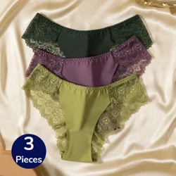 TrowBridge 3PCS/Set Sweet ženske spodnjice Svileno satenasto spodnje perilo Čipkasto seksi perilo Dekleta zračne hlačke Mehke udobne hlačke