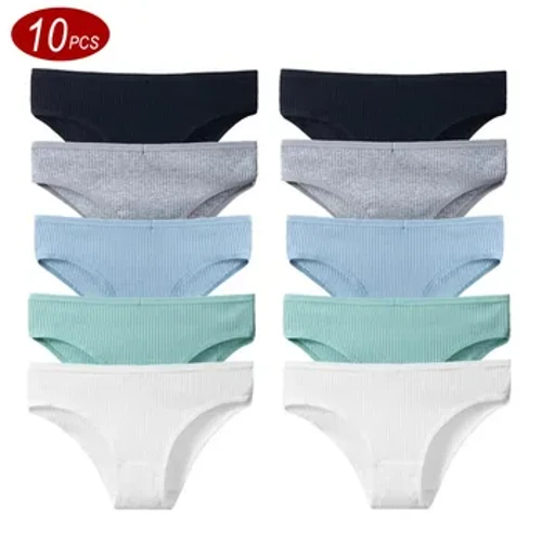 Set da 10 pezzi Plus Size Mutandine di cotone a coste Intimo donna Slip morbidi per ragazze Comodo e accogliente Lingerie sexy Slip solido