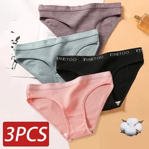 FINETOO Ayollar Paxta Briefs Ayollar külotlari Seksi Ayollar Ichitkilari To'g'ri Rangli Panty Intimates Ayollar Ichki Kiyimlari M-2XL 3PCS/Set