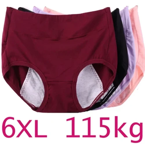 6XL 115 kg Molett kövér női fiziológiai fehérnemű menstruációs szivárgásmentes tiszta pamut magas derekú egészségügyi fehérnemű bugyi