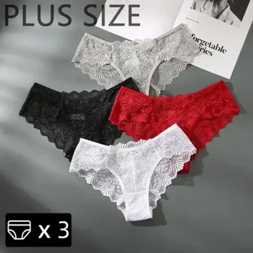 1/3 kpl Seksikkäät Pitsihousut Naisten Plus-kokoiset Yksiväriset Matalat Mukavat Alusvaatteet Naisten Pitsialushousut Lyhyet Naisten Alusvaatteet