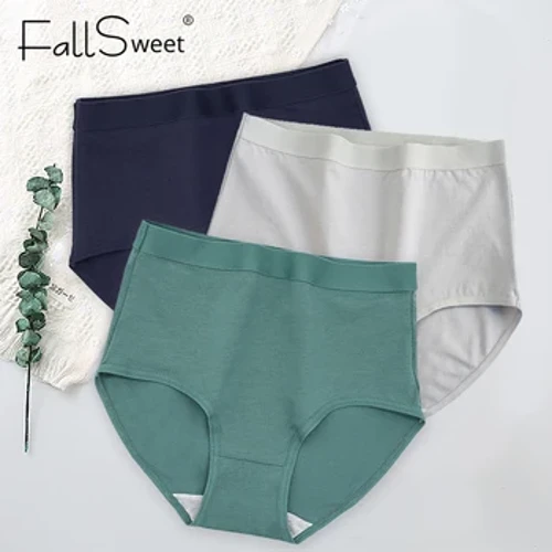 FallSweet 2 st/lot Trosor med hög midja för kvinnor Bomullsunderkläder Enfärgad Bekväma kalsonger Plus Size Underkläder трусы