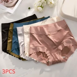 Amabhulukwe Abesifazane Angama-3Pcs Abesifazane Angenamthungo abesifazane Abaphakathi Kwesinqe I-Ice Silk Yangaphansi I-Mulberry Silk Antibacterial Crotch Plus Size Lingerie