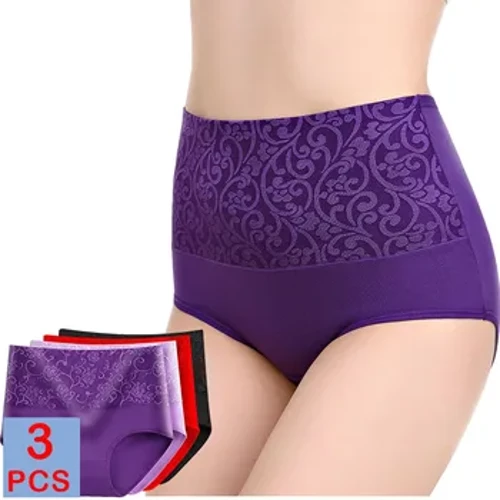 Panties Cotwm 3Pcs/Lot Newydd Plus Maint Dillad Isaf Merched Briffiau abdomenol Gwasg Uchel Merched Panties Adfer Postpartum i Ferched