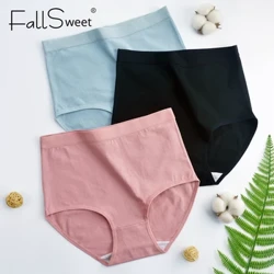 FallSweet 2 st/lot Bomullsunderkläder Dam Trosor med hög midja Bekväma enfärgade kalsonger Plus Size Underkläder M-XXXL