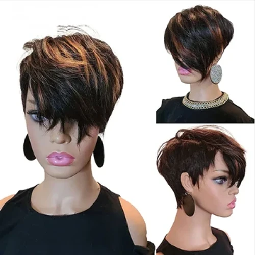HAIRJOY ​​Synthetisch haar Afro-Amerikaanse pruik Bruin Zwart Gemengde korte rechte pruiken voor zwarte vrouwen