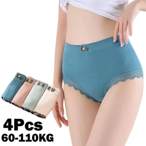 Fo-éadaí Méid 4Pcs Plus Mionbhrístíní na mBan Ard-Waist Mionbhrístíní Sexy Achoimre gan uaim Cailíní Mná Lingerie Graphene Pantys mBan