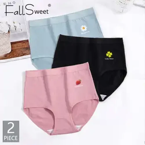 FallSweet 2Pcs hlačke z visokim pasom, ženske bombažne hlačke, udobne hlačke, ljubke ženske spodnje hlače, večje spodnje perilo, seksi spodnje perilo