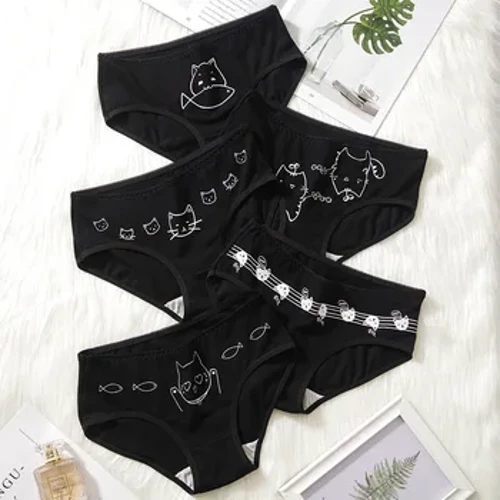 5 st/set bomullsunderkläder Söta tecknade katttrosor för kvinna flicka Mjuka trosor Plus Size Andningsbyxor Kvinnliga Sexiga underkläder