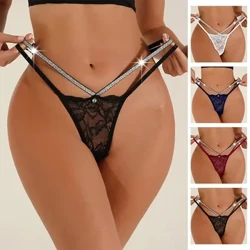 Taille basse Sexy dentelle culotte transparente pour femmes fines Double sangle string Sexy Lingerie souffle sous-vêtements en string Tangas sensuels