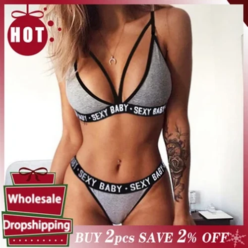 POETH Sexy Merched Chwaraeon Dillad Set Set Bandage Corset G-String Haf Lingerie Backless Push Up Bra Thong Set