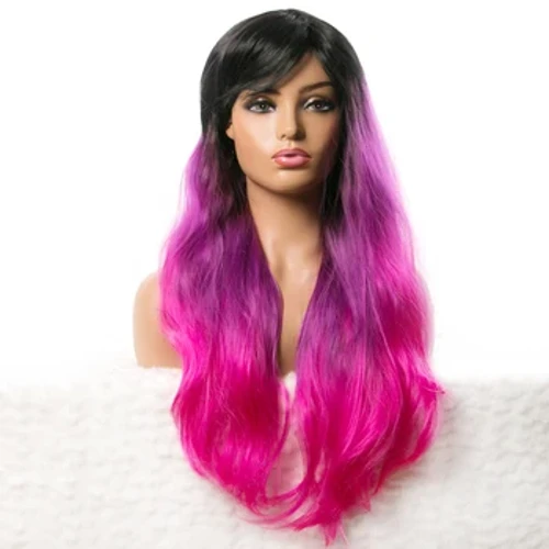 Perucas longas onduladas sintéticas para mulheres negras cabelo afro-americano laranja roxo com franja peruca resistente ao calor