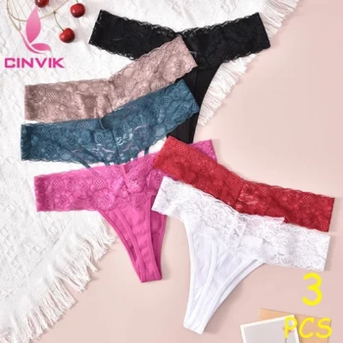 YENI Seksi Kadın Tanga 3 ADET Dantel Baştan Çıkarıcı Iç Çamaşırı Düz ​​Renk Yüksek Belli Nefes G-string Delikli Nakış Külot