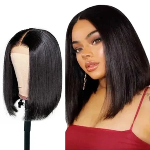 Perruque africaine courte et lisse pour femmes, ensemble de tête bobo, mode européenne et américaine, perruque synthétique en soie à haute température