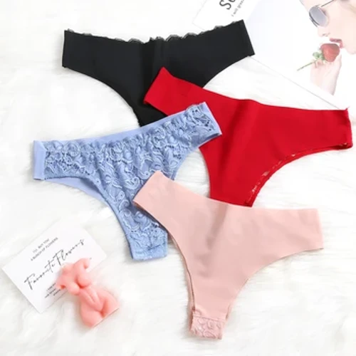Seksikkäät stringit Naisten pikkuhousut Housu Pitsi Naisten Alusvaatteet Muoti Ice Silkki Matala Lady G-String Comfort T-Back Alusvaatteet Uusi
