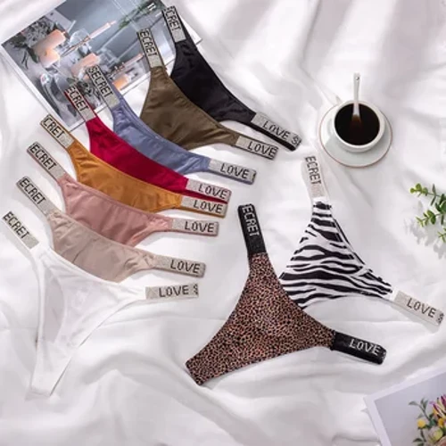 Celana Dalam Seksi Wanita Tali Rhinestones G-string Huruf Berlian Olahraga Thong Pinggang Rendah Celana Pendek Celana T-kembali Kebugaran S-XL