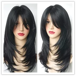 QQXCAIW Parrucca ondulata lunga naturale per le donne afroamericane Cosplay Parrucche giornaliere per capelli sintetici resistenti al calore neri