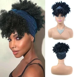 Qisqa jingalak jingalak sochli parik Afro puf jingalak sochli parik Ayollar uchun tabiiy sintetik salla bilan o'ralgan parik Cosplay kundalik foydalanish