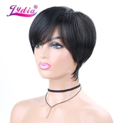 Lydia Synthetic Wavy Wig Para sa Itim na Babae Pure Color Blue Short Straight Kanekalon African American Daily Wig