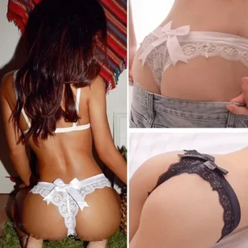 Kvinnor Sexiga spetsar Andas Trosor Låg midja Underkläder Exotiska kvinnliga stringtrosor Sträng Underkläder Frestelse Broderade Intimates Rosett