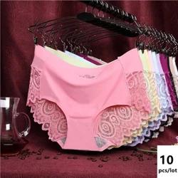 Ice Silk Ženske spodnjice Seksi spodnje perilo Cvetlične kvačkane čipke Brezšivne hlačke Zračne bombažne elastične hlačke mednožja