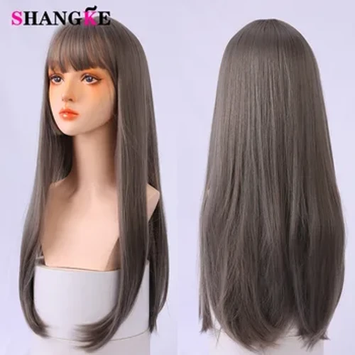 SHANGKE Synthetic Long Straight Cosplay Wig na May Bangs Wig para sa Babae African American Lolita wig Cosplay Wig