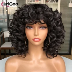 Tóc Ngắn Phi Kinky Xoăn Tóc Giả Với Bangs Cho Nữ Màu Đen Lông Tơ Tổng Hợp Châu Phi Ombre Nâu Tóc Vàng Sợi Tự Nhiên tóc