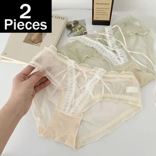 2 Pcs Tipis Mesh Celana Wanita Manis Bernapas Seamless Celana Dalam Seksi Celana Dalam Wanita Jepang Gadis Cross Strap Lingerie 40-65Kg