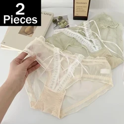2ST Tunna Mesh Trosor Dam Söta Andningsbara Sömlösa Underkläder Sexiga Trosor Japanska Kvinnliga Flickor Cross Strap Underkläder 40-65kg