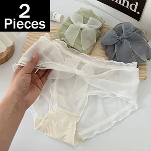I-2PCS/lot Izingubo Zangaphansi Ze-Summer Mesh Bow Abesifazane Ezimnandi Eziphefumulayo Ezingenamthungo Izingubo zangaphansi Ezingenamthungo Amabhulukwe Abesifazane Amantombazane Amantombazane Azacile