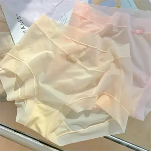 Sem costura puro desejo fresco sentimento traceless calcinha transparente das mulheres média alta virilha sexy confortável macio calcinha de seda gelo