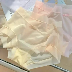 Sem costura puro desejo fresco sentimento traceless calcinha transparente das mulheres média alta virilha sexy confortável macio calcinha de seda gelo