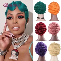 HUAYA Korte Kinky Krøllede Syntetiske Parykker Til Sorte Kvinder African American Finger Wave Dagligt Falsk Hår Grøn Pink Guldparyk