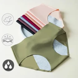 M-3XL Newydd Maint Iâ Silk Solid Amsugno Swm Bach Cyfnod Ffisiolegol Gollyngiad Prawf Menstrual Panties Merched Breifs Dillad Isaf